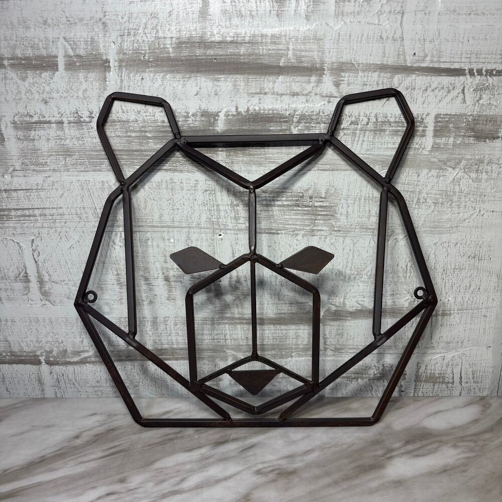 Rustic Geometric Metal Bear Head Wall Decor